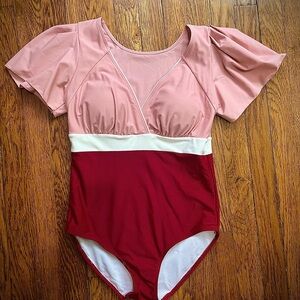 Pink and Maroon Rockabilly Bathing Suit Vintage Inspired Size Large